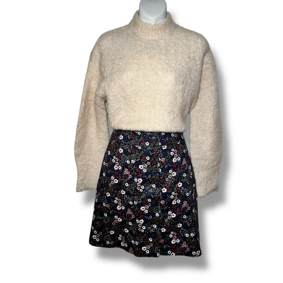 1901 Navy‎ Floral Mini Skirt 4P Preppy Academia Twee Mod Cottagecore Indie Boho - Picture 2 of 3